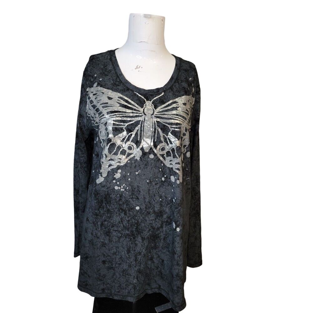 seven7 luxe womens size 14/16 top butterfly longsleeve tunic scoop